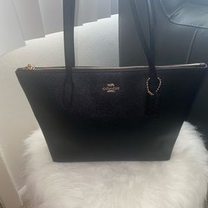 Black Coach Zip Top Tote